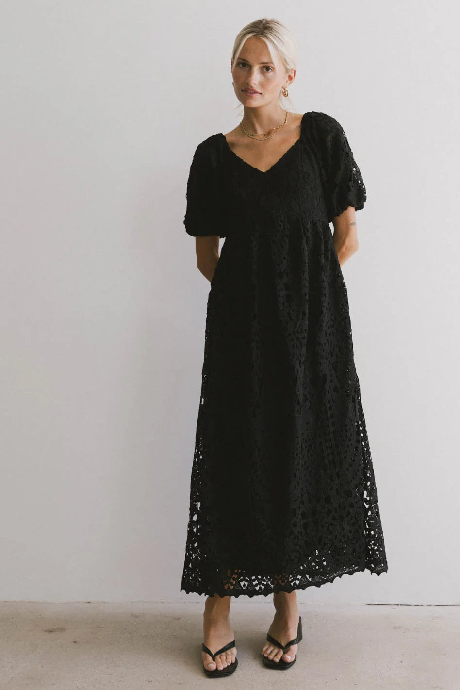 Devon Eyelet Lace Maxi Dress in Black - FINAL SALE