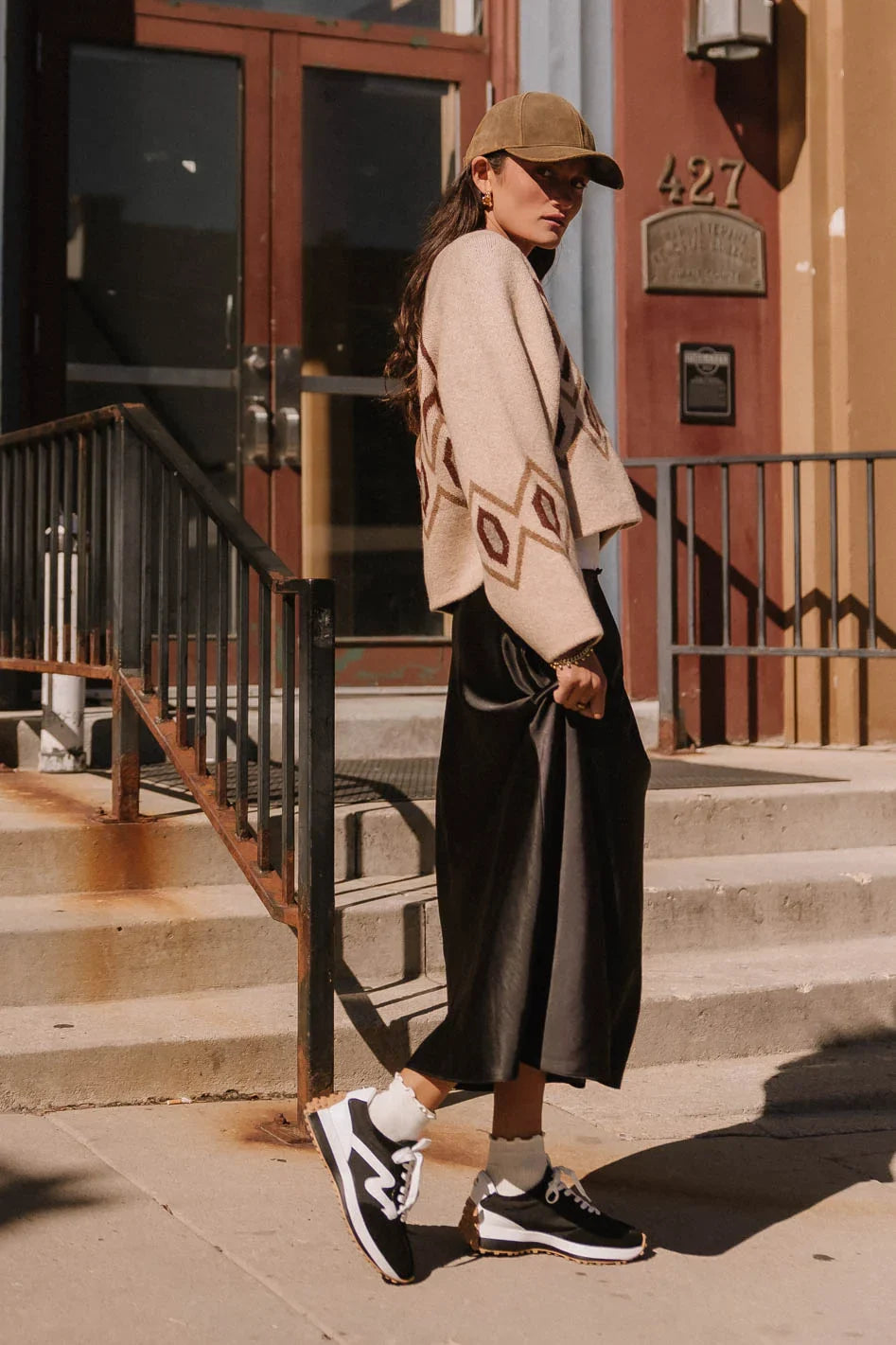 Angelica Geometric Cardigan in Tan - FINAL SALE