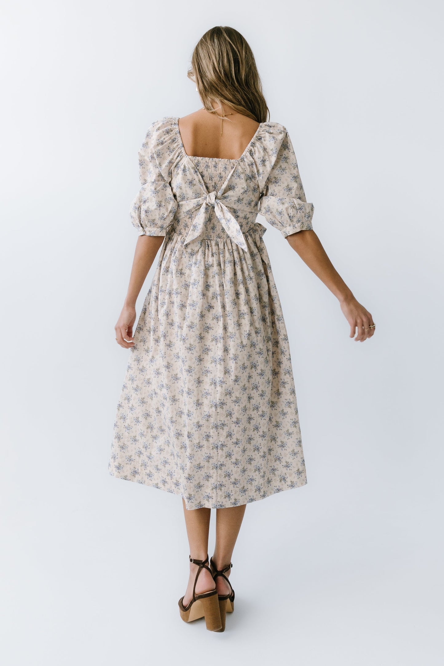 Gloria Floral Midi Dress in Ecru - FINAL SALE