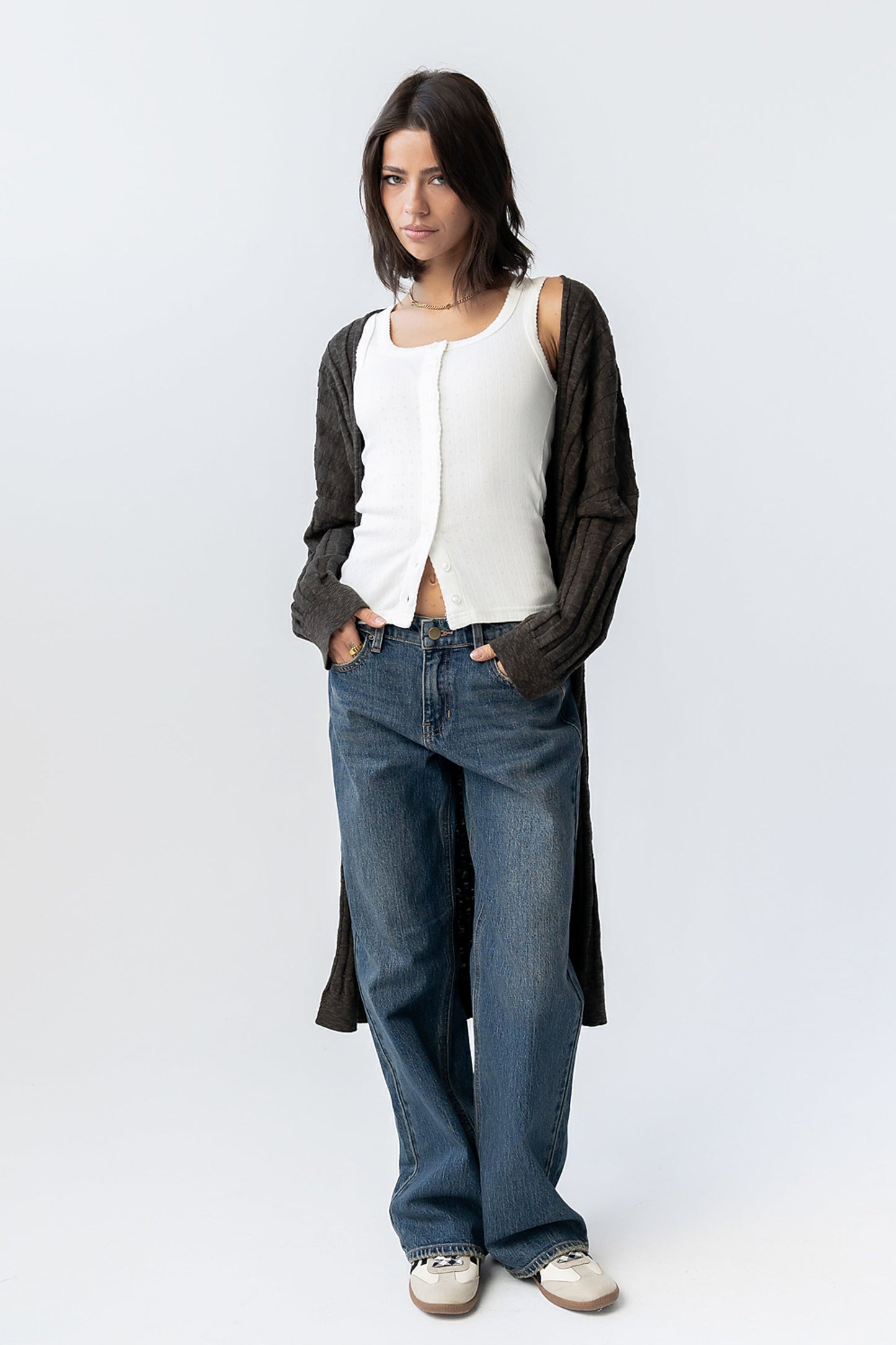 Eve Ribbed Duster in Olive - FINAL SALE