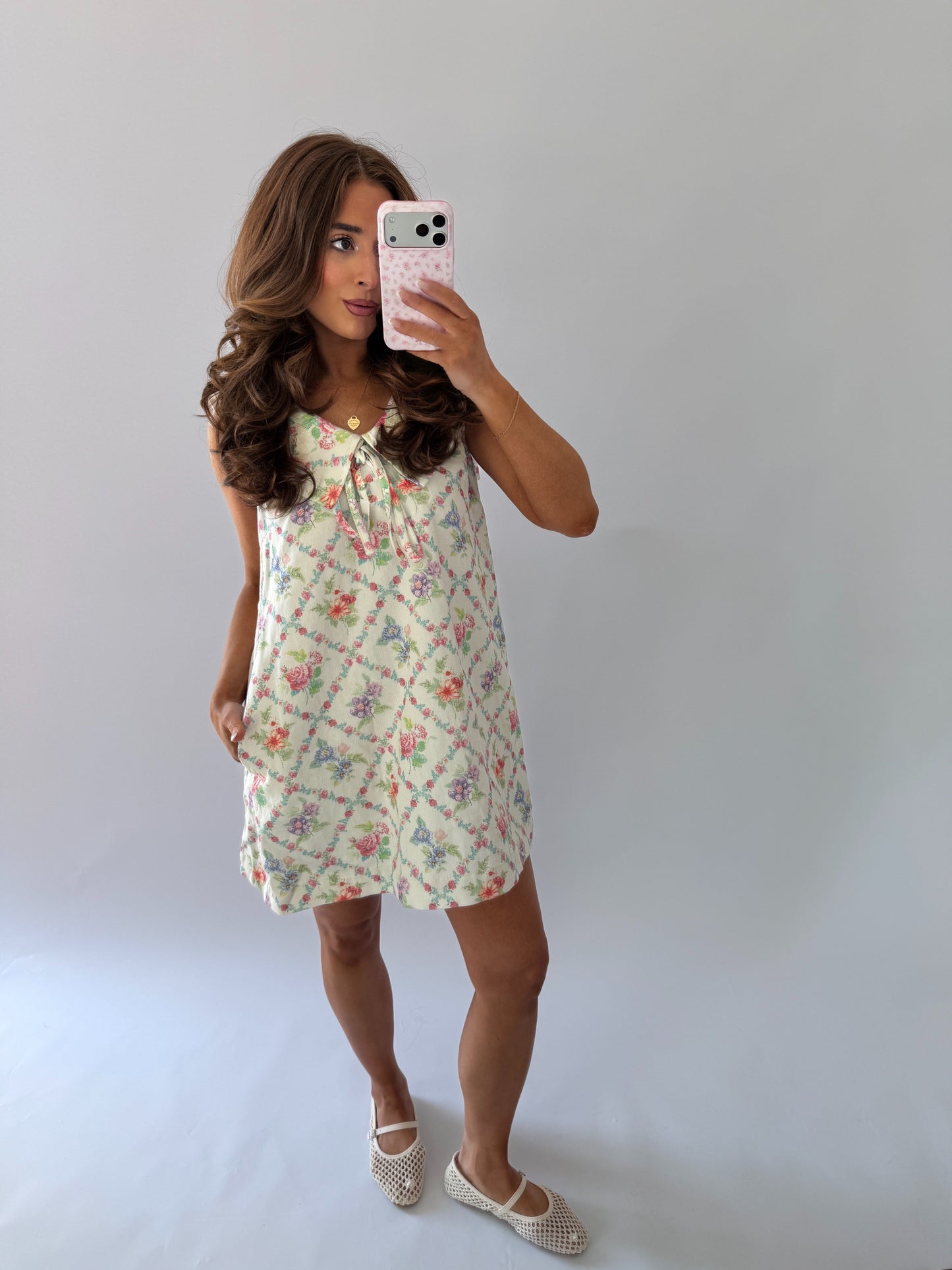 Paradise In Petals Peter Pan Collar Mini Denim Dress