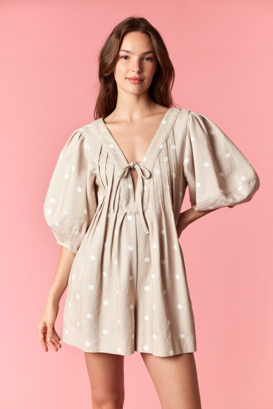 Sweet Denim Polka Dot Romper (Light Beige) JUNE PRE ORDER MID
