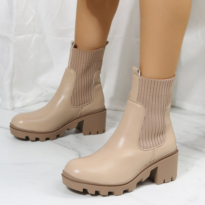 Chunky Heel Chelsea Ankle Boots Elastic Lug Sole Platform Booties