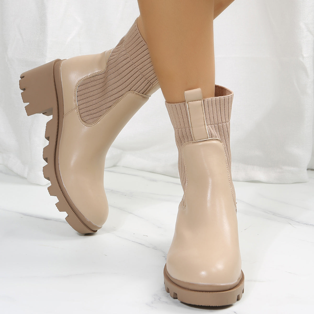 Chunky Heel Chelsea Ankle Boots Elastic Lug Sole Platform Booties