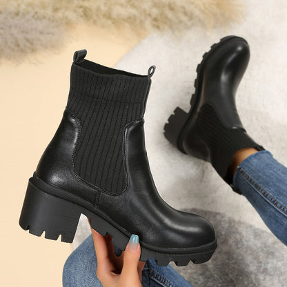 Chunky Heel Chelsea Ankle Boots Elastic Lug Sole Platform Booties