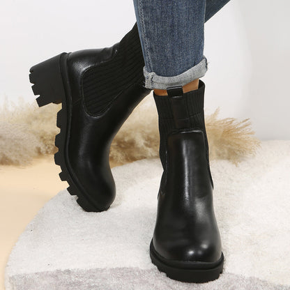 Chunky Heel Chelsea Ankle Boots Elastic Lug Sole Platform Booties