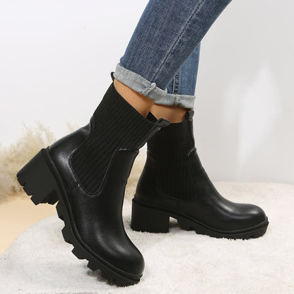 Chunky Heel Chelsea Ankle Boots Elastic Lug Sole Platform Booties