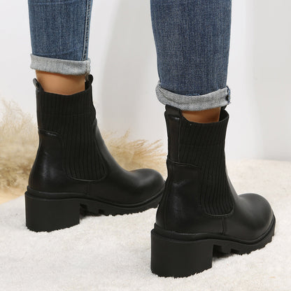 Chunky Heel Chelsea Ankle Boots Elastic Lug Sole Platform Booties