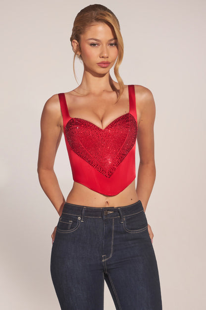 Sweetheart-Neck Lace-Up Corset Top in Cherry