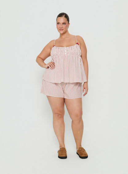 Chill Club Sleep Peplum Top Red / White Stripe Curve