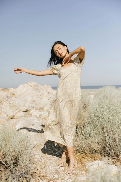 Amelia Ditsy Floral Dress in Yellow - FINAL SALE