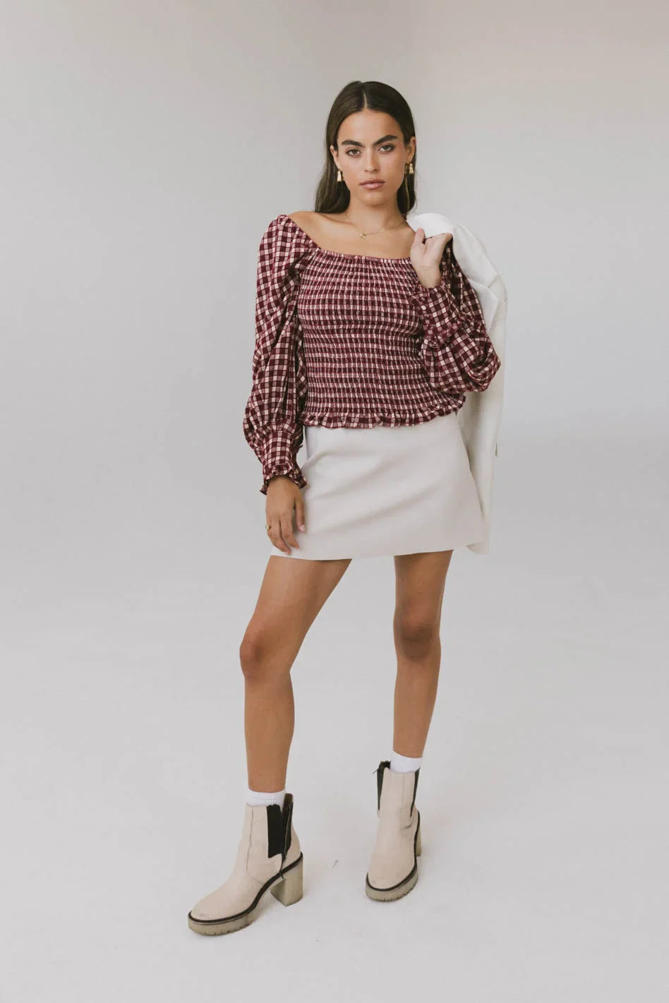 Brinklee Smocked Blouse in Burgundy - FINAL SALE