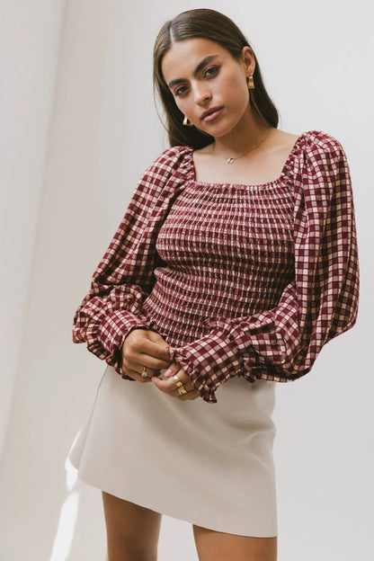 Brinklee Smocked Blouse in Burgundy - FINAL SALE