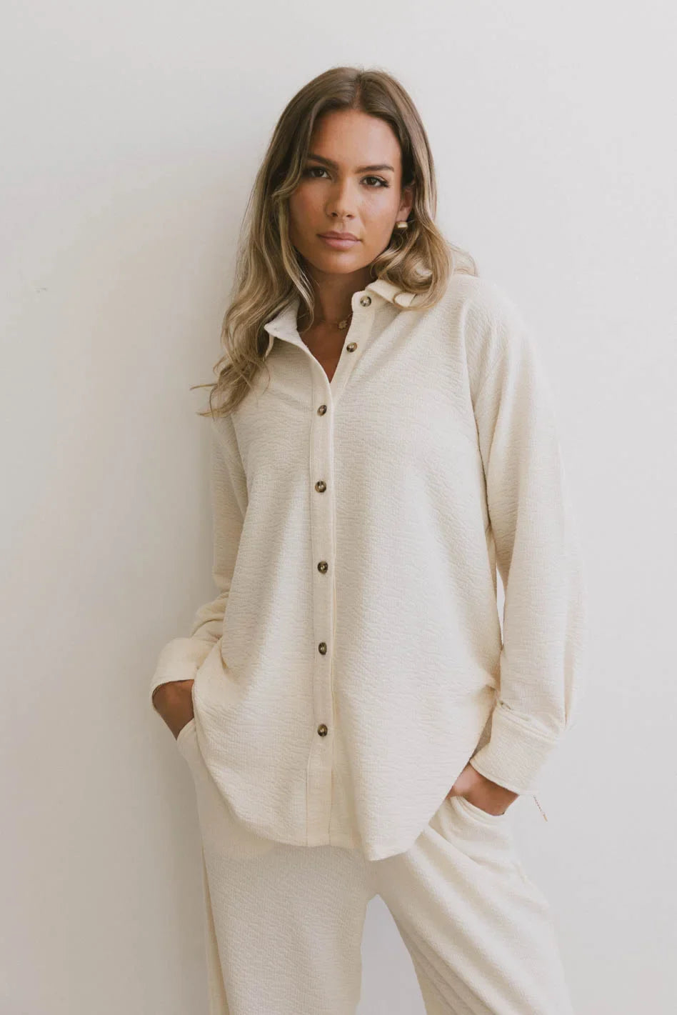 Etta Button Up in Beige - FINAL SALE