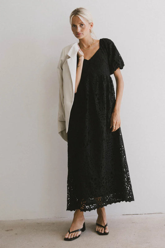 Devon Eyelet Lace Maxi Dress in Black - FINAL SALE