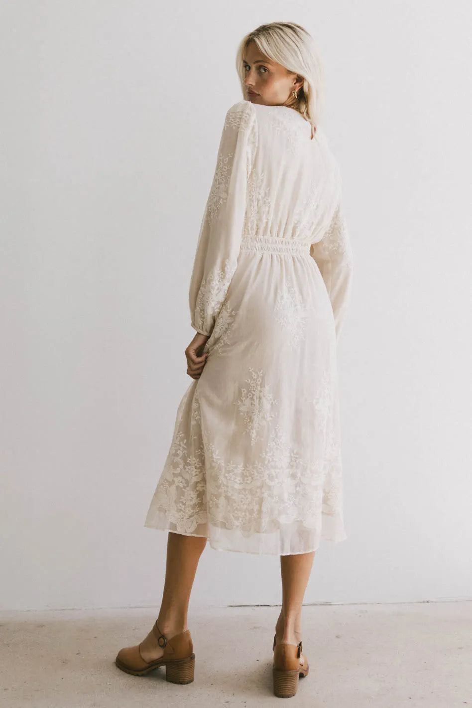 Andee Embroidered Midi Dress in Champagne - FINAL SALE