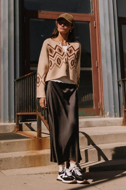 Angelica Geometric Cardigan in Tan - FINAL SALE
