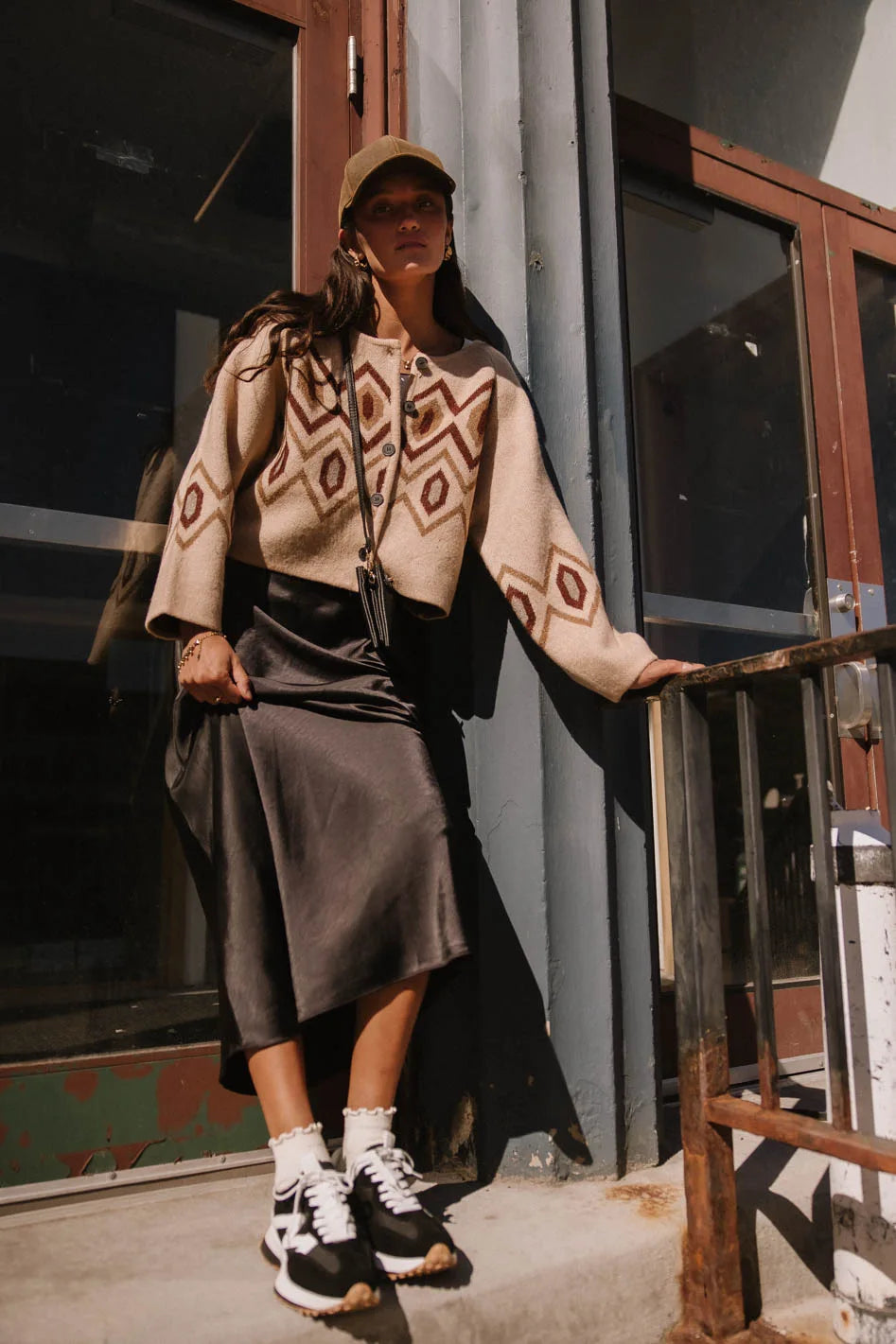 Angelica Geometric Cardigan in Tan - FINAL SALE