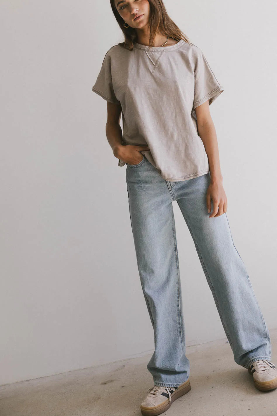 Indy Contrast Top in Taupe - FINAL SALE
