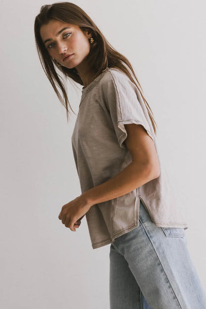 Indy Contrast Top in Taupe - FINAL SALE