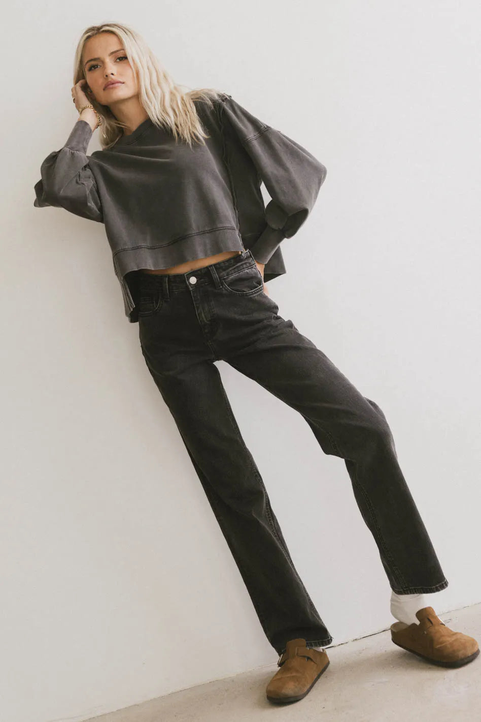 Costello Reverse Seam Crewneck in Charcoal - FINAL SALE