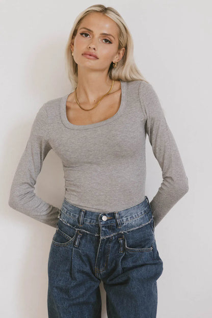 Audrey Ribbed Top in Grey - FINAL SALE