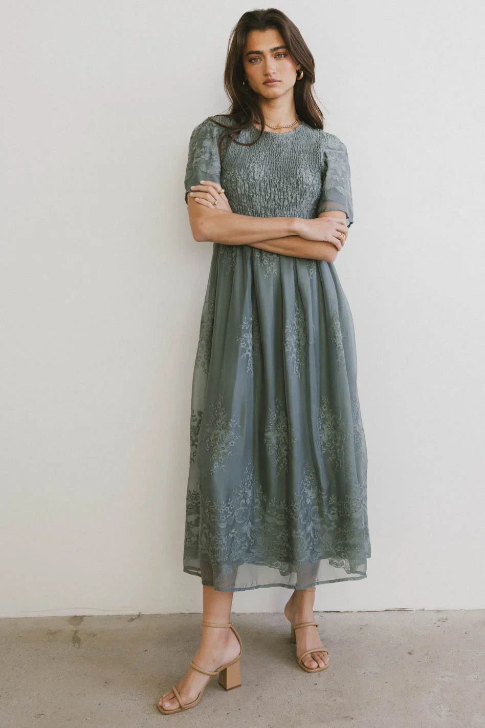 Alora Embroidered Dress in Teal - FINAL SALE