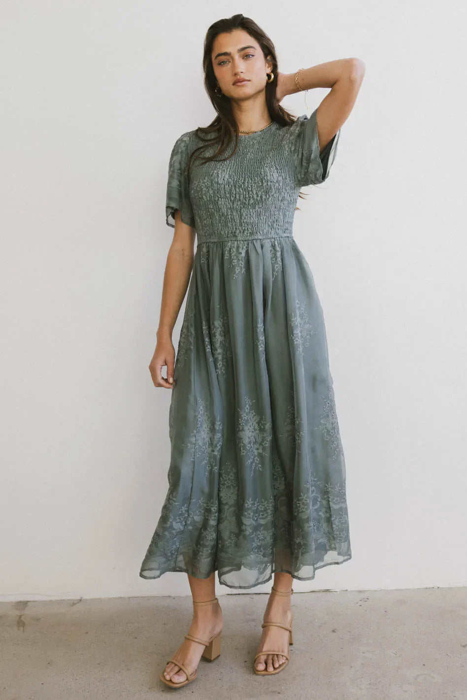 Alora Embroidered Dress in Teal - FINAL SALE