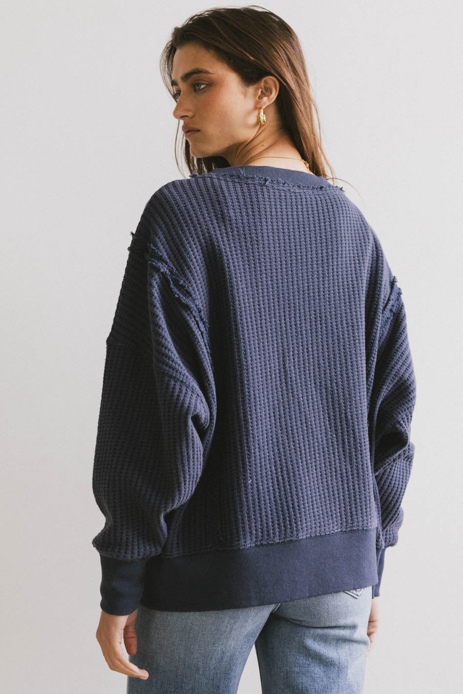 Ellis Waffle Knit Top in Navy - FINAL SALE