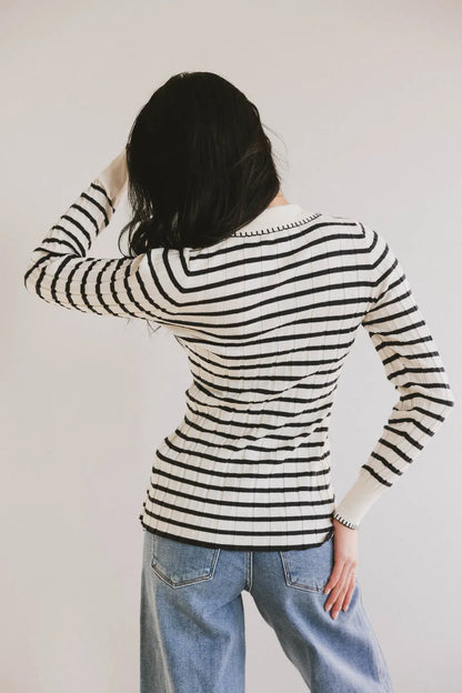 Harrison Striped Collared Top in Navy - FINAL SALE
