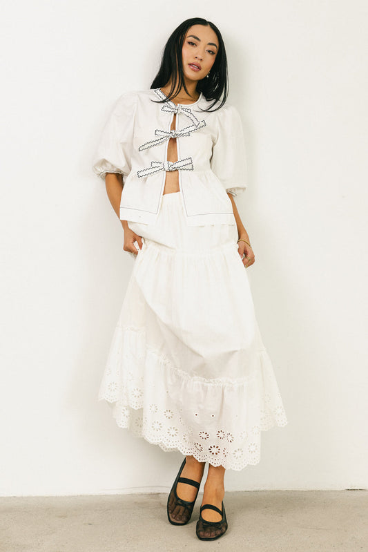 Elvie Peplum Tie Blouse in White - FINAL SALE