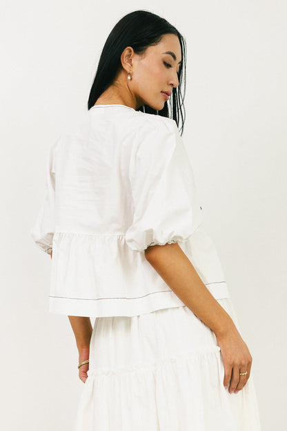 Elvie Peplum Tie Blouse in White - FINAL SALE