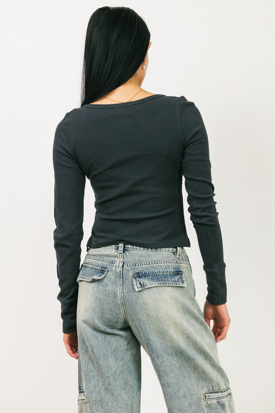 Abigail Waffle Knit Top in Charcoal - FINAL SALE