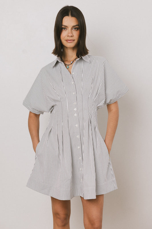 Erica Button Front Mini Dress in White - FINAL SALE
