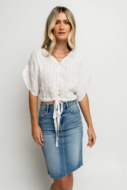 Alma Smocked Blouse in White - FINAL SALE