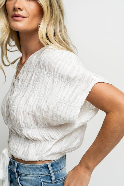 Alma Smocked Blouse in White - FINAL SALE