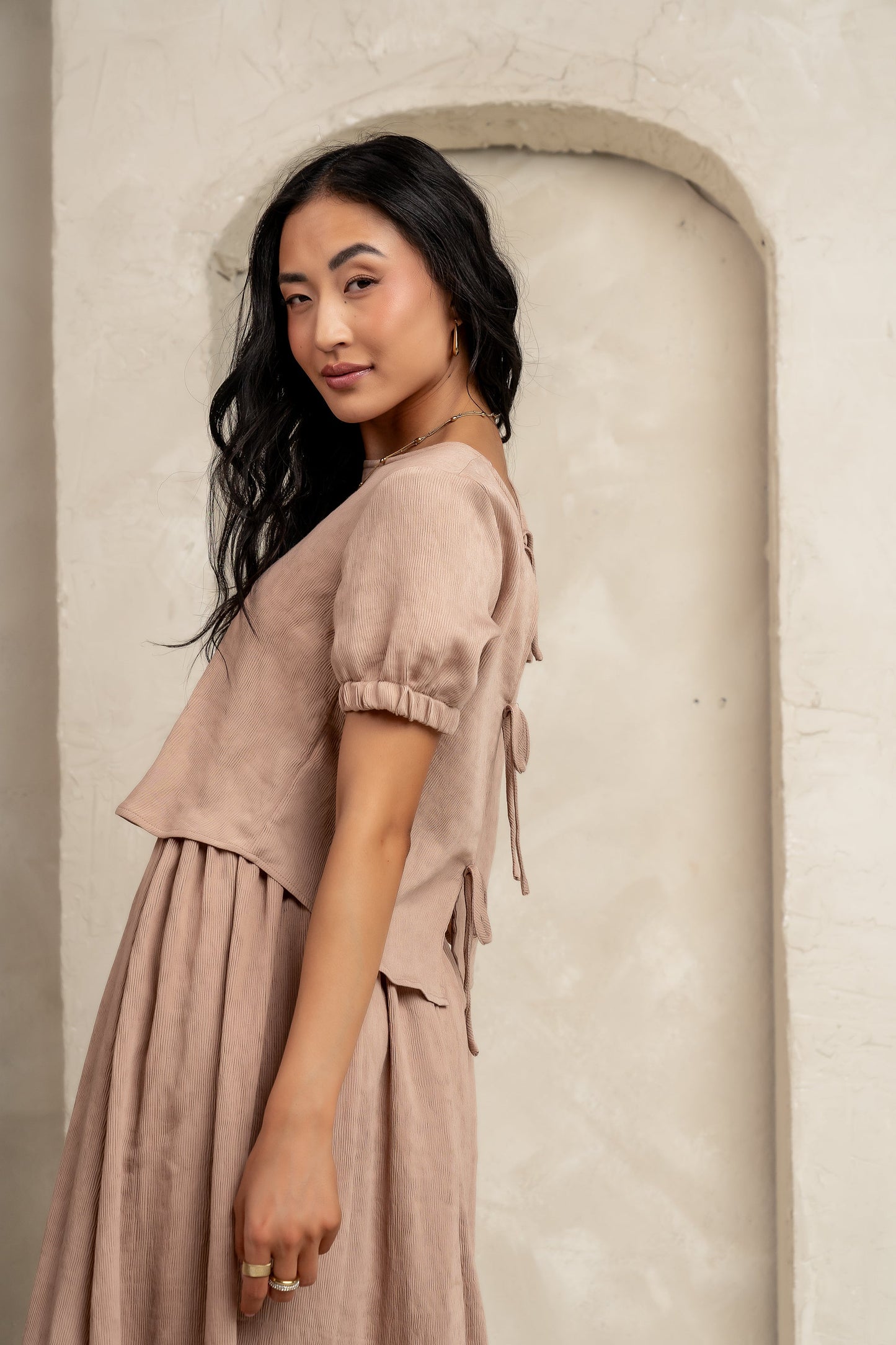 Elani Tie Blouse in Mocha - FINAL SALE