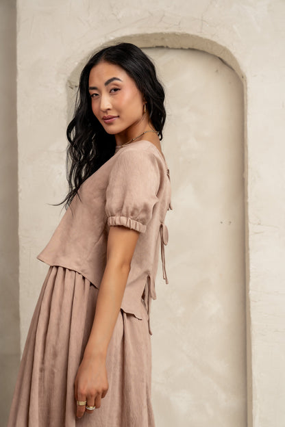 Elani Tie Blouse in Mocha - FINAL SALE