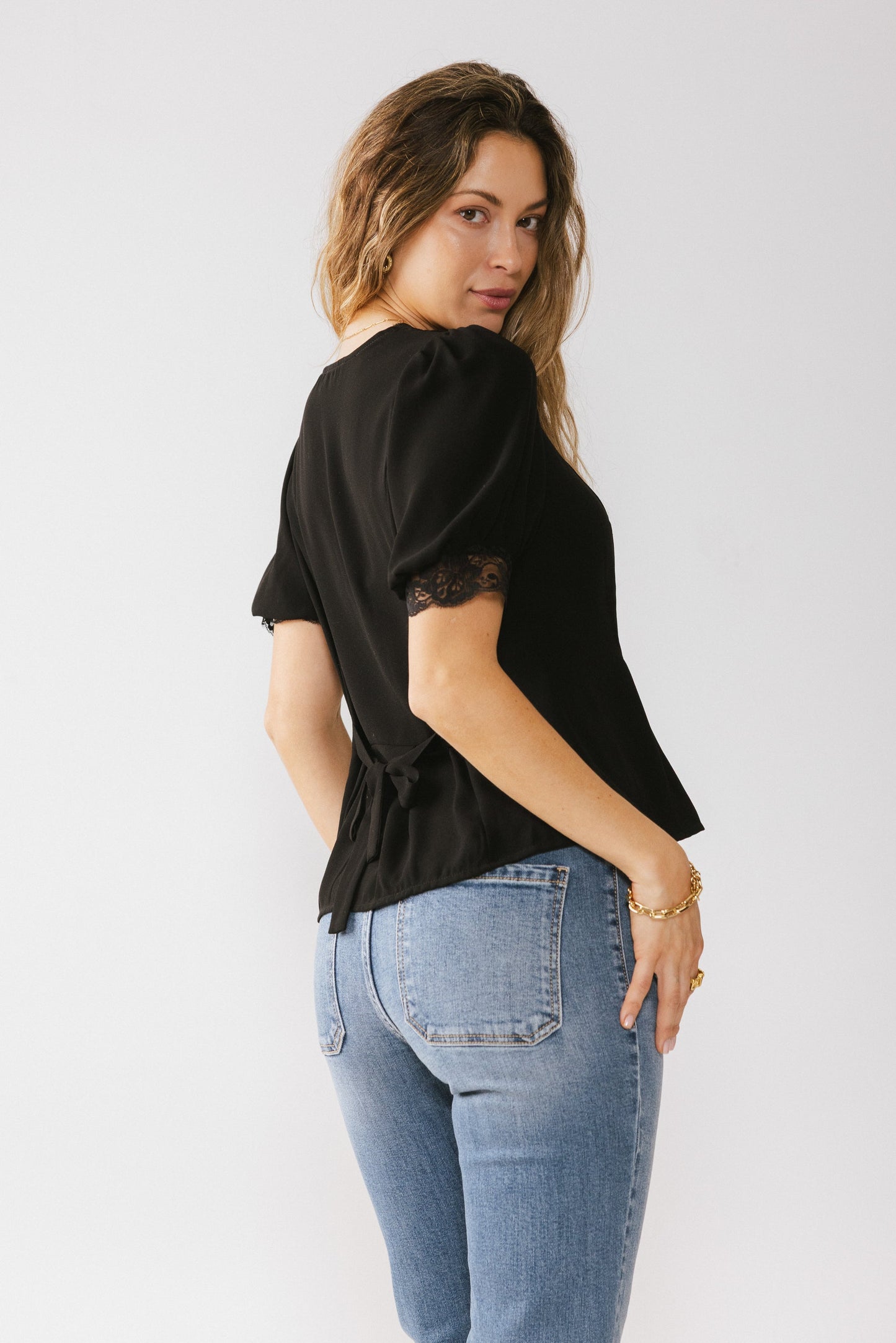 Angie Lace Trim Blouse in Black - FINAL SALE