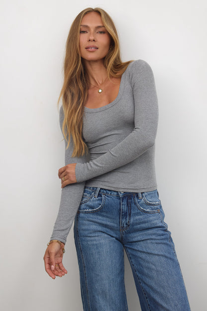 Audrey Ribbed Top in Grey - FINAL SALE