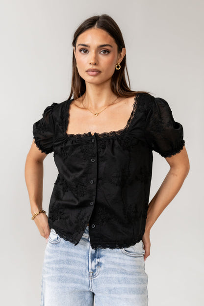 Hadley Embroidered Blouse in Black - FINAL SALE
