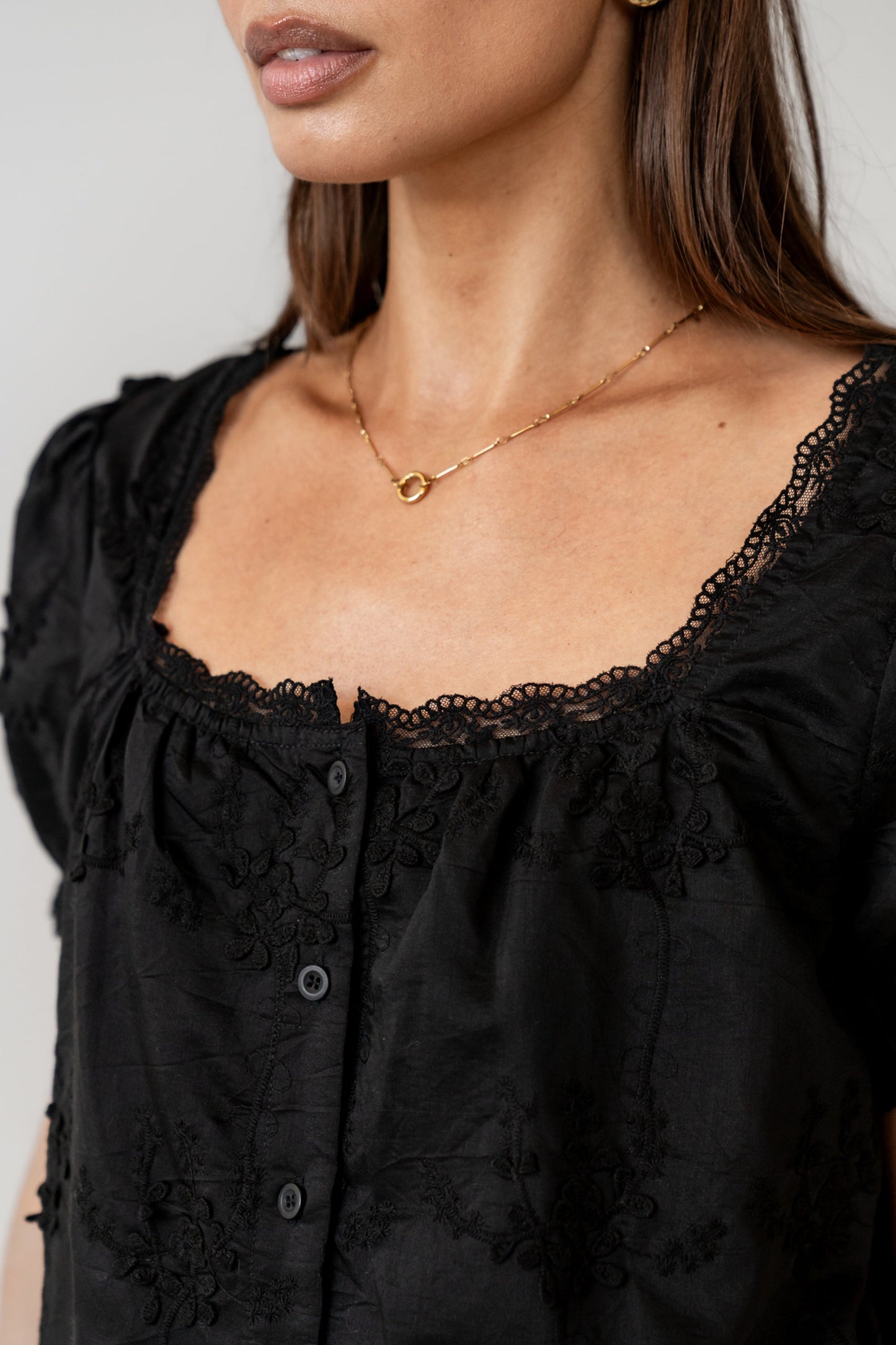 Hadley Embroidered Blouse in Black - FINAL SALE