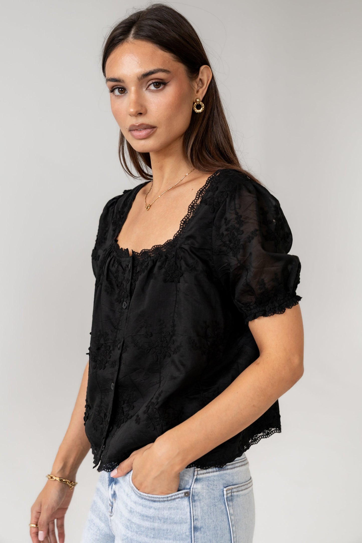 Hadley Embroidered Blouse in Black - FINAL SALE