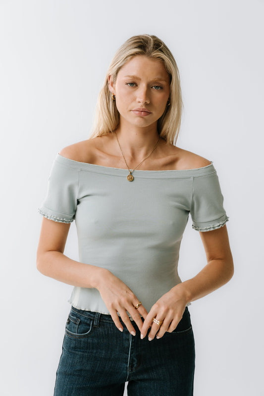 Hannah Lettuce Edge Top in Blue - FINAL SALE