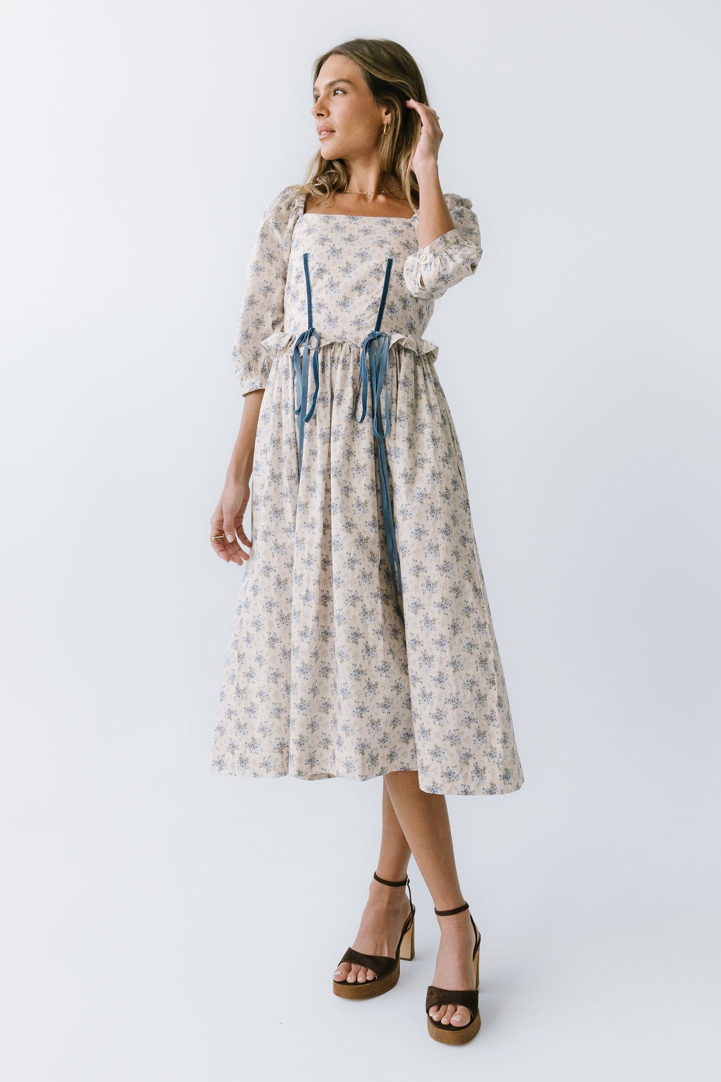 Gloria Floral Midi Dress in Ecru - FINAL SALE