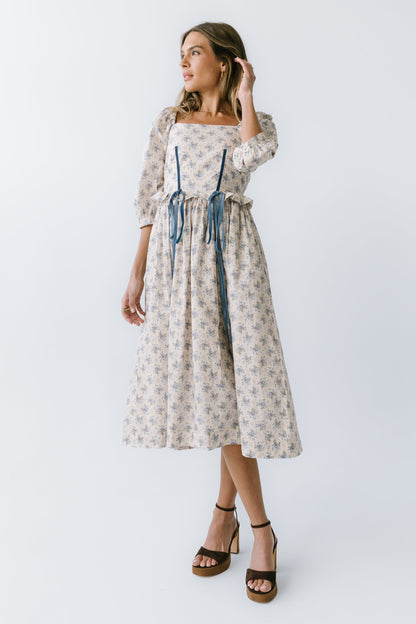 Gloria Floral Midi Dress in Ecru - FINAL SALE