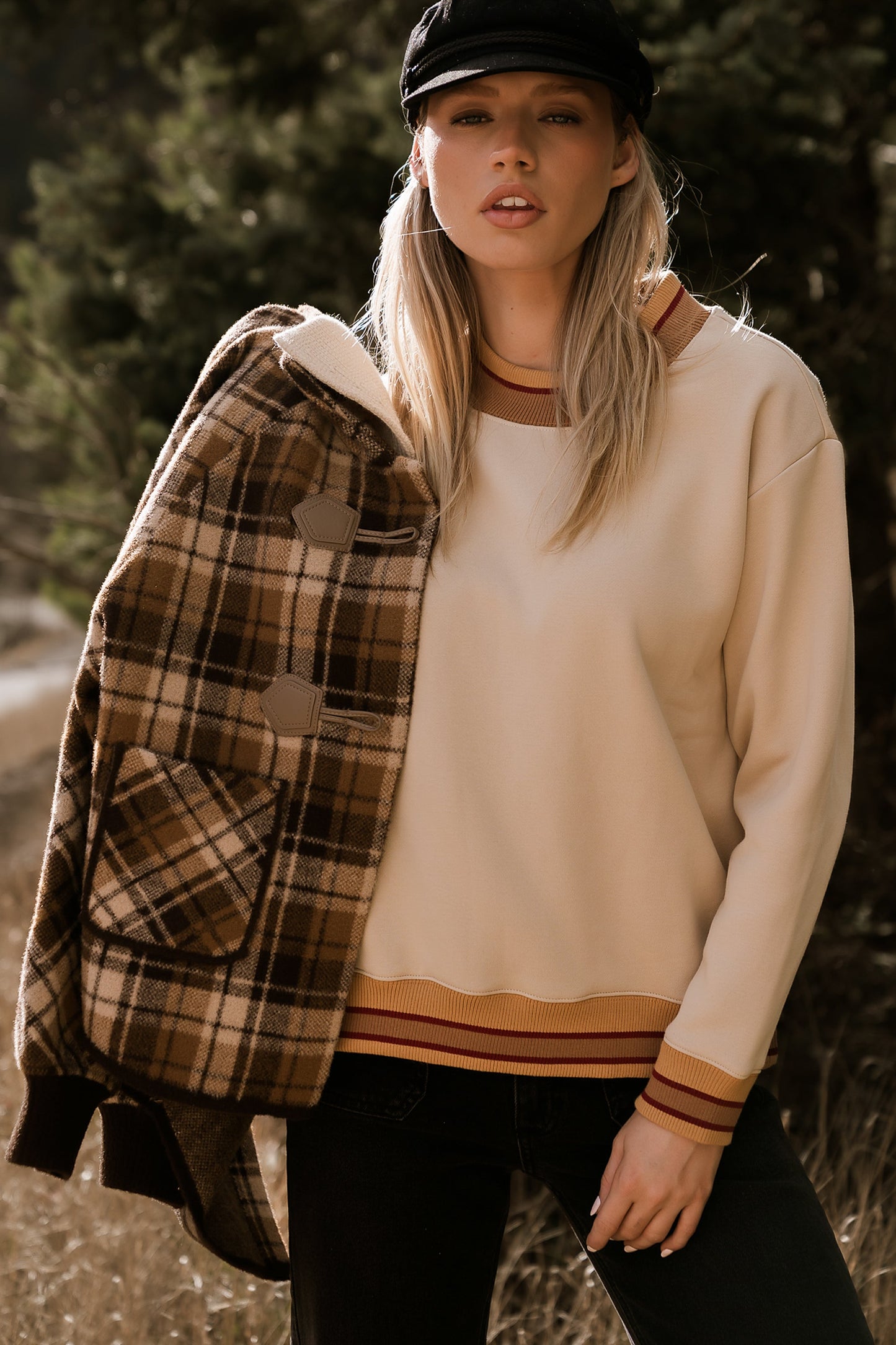 Gigi Plaid Jacket in Taupe - FINAL SALE