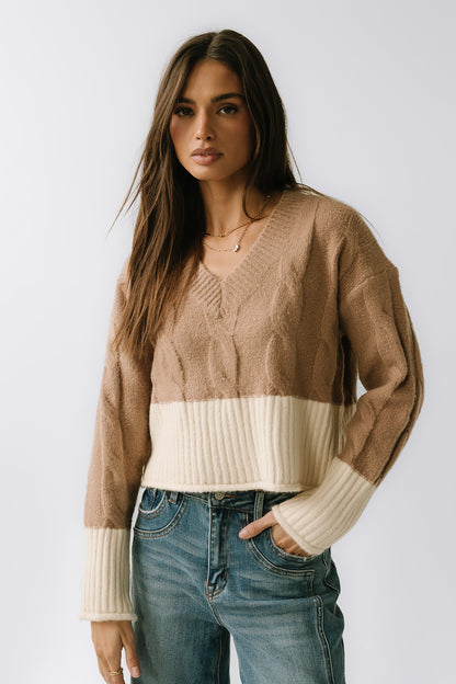 Beckham Cable Knit Sweater in Mocha - FINAL SALE
