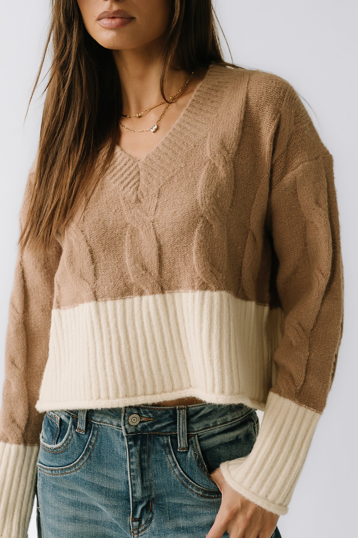 Beckham Cable Knit Sweater in Mocha - FINAL SALE