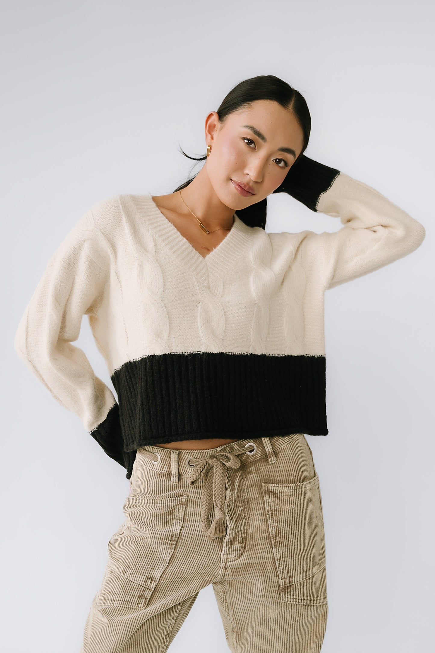 Beckham Cable Knit Sweater in Oatmeal - FINAL SALE